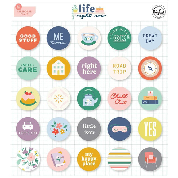 Scrapbooking  PinkFresh Life Right Now Chipboard Flair 25pk Embellishments