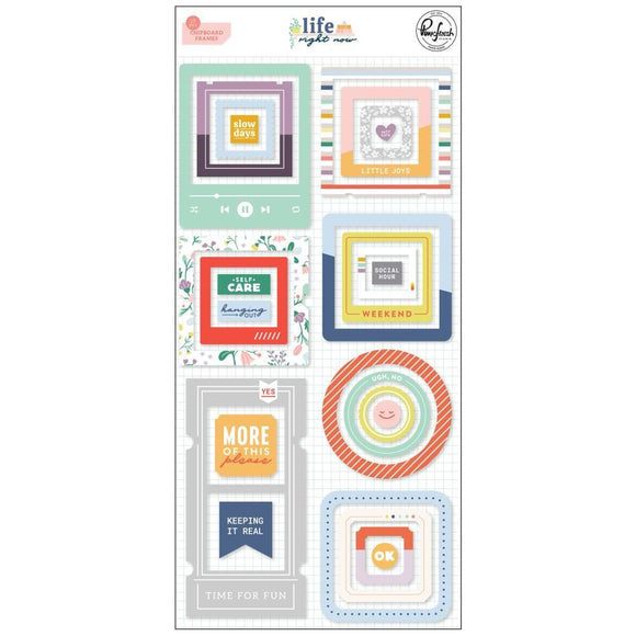 Scrapbooking  PinkFresh Life Right Now Chipboard Frames Stickers 27pk Embellishments