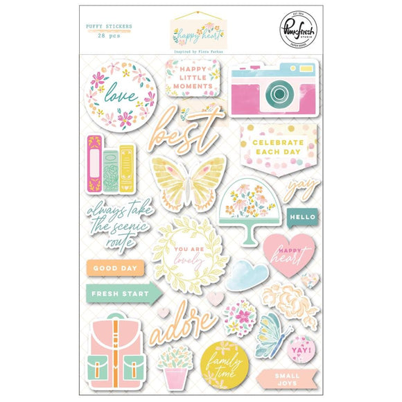 Scrapbooking  PinkFresh Puffy Stickers Happy Heart 28pk Embellishments