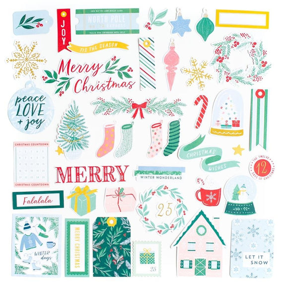 Scrapbooking  PinkFresh Ephemera Cardstock Die-Cuts Happy Holidays 46pk Ephemera