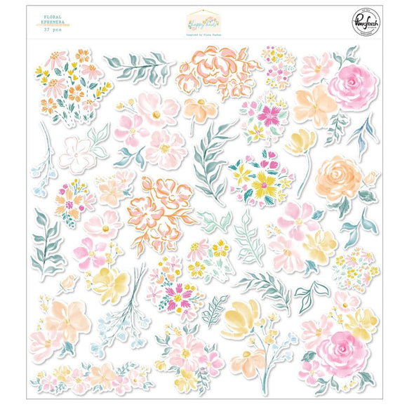 Scrapbooking  PinkFresh Floral Cardstock Die-Cuts Happy Heart 37pk Ephemera