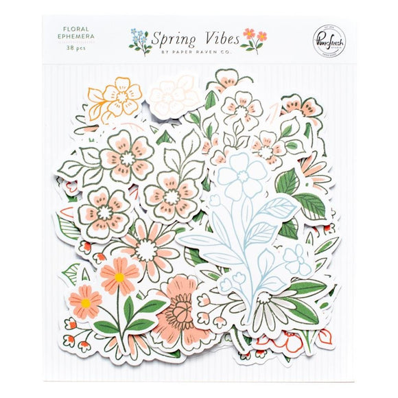 Scrapbooking  PinkFresh Floral Cardstock Die-Cuts Spring Vibes 38pk Ephemera