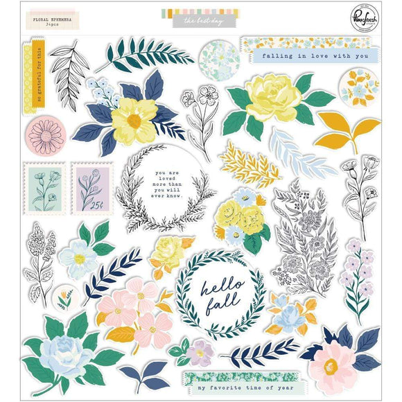 Scrapbooking  PinkFresh Floral Cardstock Die-Cuts The Best Day Ephemera