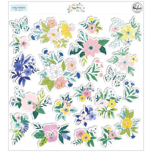 Scrapbooking  PinkFresh Happy Blooms Floral Cardstock Die-Cuts 22pk Ephemera
