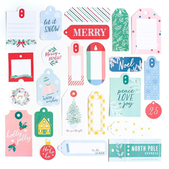 Scrapbooking  PinkFresh Tag Ephemera Cardstock Die-Cuts Happy Holidays 24pk Ephemera