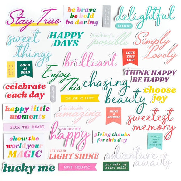 Scrapbooking  PinkFresh Title Cardstock Die-Cuts Delightful 34pk Ephemera