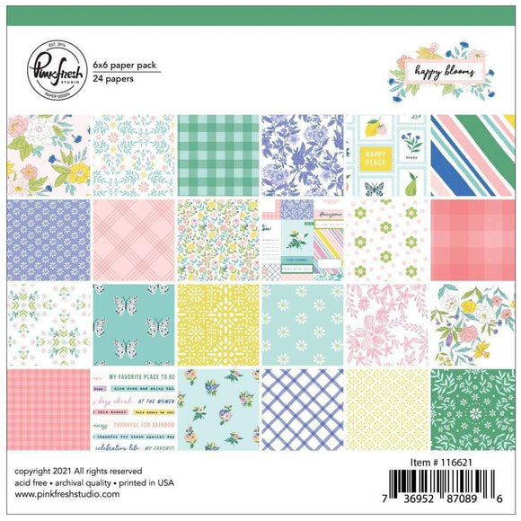 Scrapbooking  PinkFresh Studio Happy Blooms Double-Sided Paper Pack 6