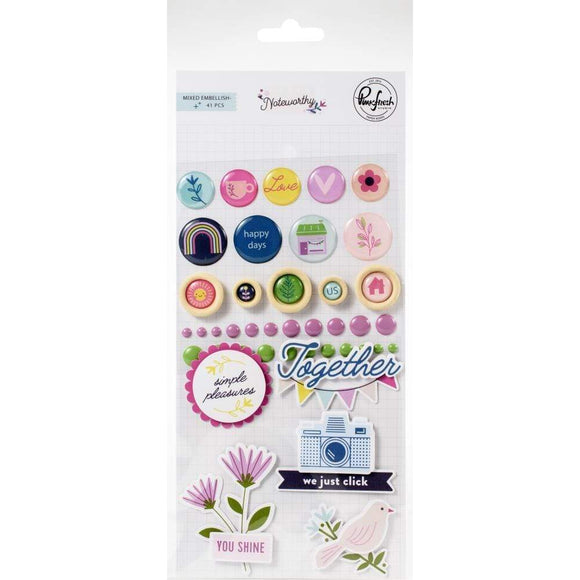 Scrapbooking  Noteworthy Mixed Embellishment Pack 41/Pkg Paper 12x12