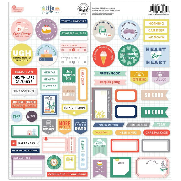 Scrapbooking  PinkFresh Cardstock Stickers Life Right Now 58pk stickers