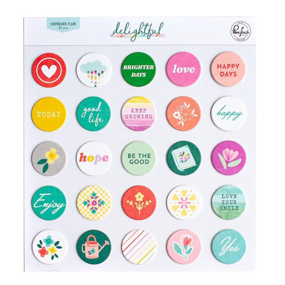 Scrapbooking  PinkFresh Chipboard Flair Delightful 25pk stickers