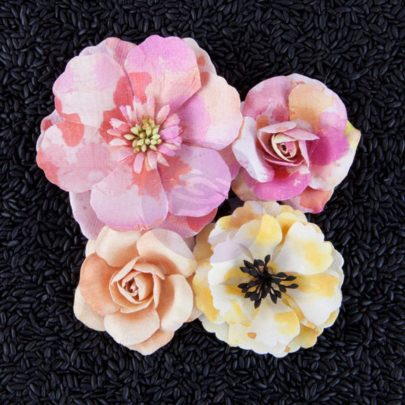 Scrapbooking  Prima Watercolour Rose Quartz Flowers 4pc Paper Collections 12x12