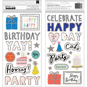 Scrapbooking  Hooray Thickers Stickers 57/Pkg Words & Icons/Foam W/Glitter Accents Alphas