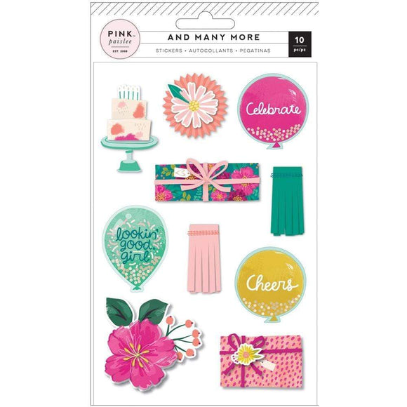 Scrapbooking  And Many More Layered Stickers 10/Pkg W/Champagne Glitter & Gold Foil Accents