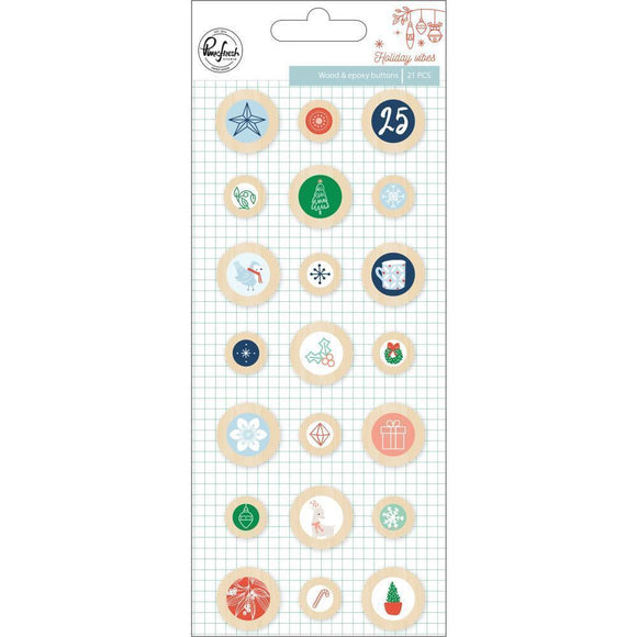 Scrapbooking  Holiday Vibes Epoxy Buttons 21/Pkg buttons