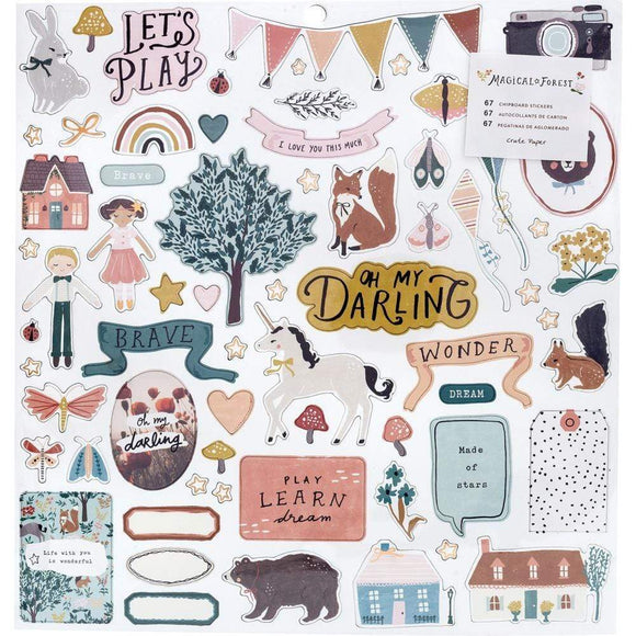 Scrapbooking  Magical Forest Chipboard Stickers 67/Pkg W/Copper Glitter Accents Chipboards