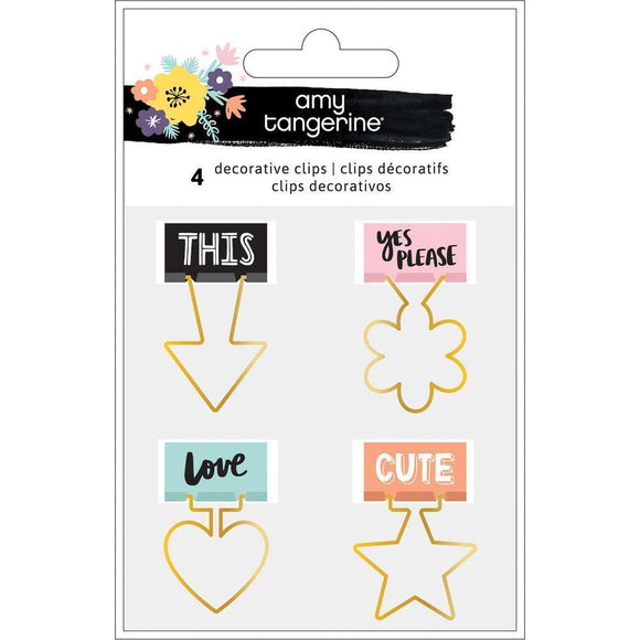 Scrapbooking  Amy Tan Shine On Shaped Binder Clips 4/Pkg Decorative Embellishments