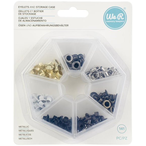 Scrapbooking  We R Eyelets W/Storage Case 140/Pkg Metalics Embellishments