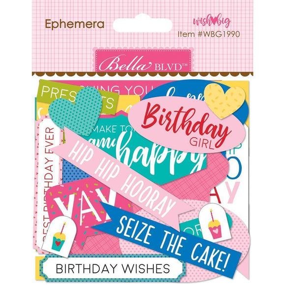 Scrapbooking  Bella Blvd Wish Big Girl Cardstock Die-Cuts Ephemera, Words, Shapes, Tabs Ephemera