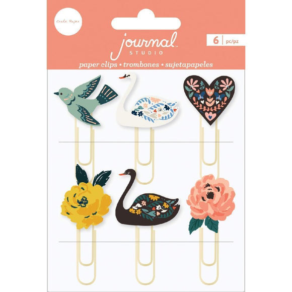 Scrapbooking  Crate Paper Journal Studio Paper Clips 6/Pkg Swan Ephemera