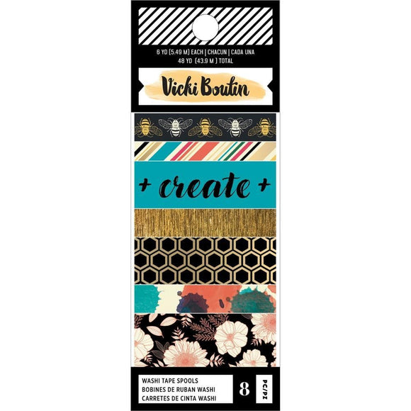 Scrapbooking  Vicki Boutin Wildflower & Honey Washi Tape 8/Pkg W/Gold Holographic Foil Accents Mixed Media