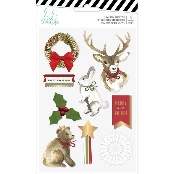 Scrapbooking  Heidi Swapp Winter Wonderland Layered Stickers 9/Pkg W/Gold Foil Accents Paper 12x12