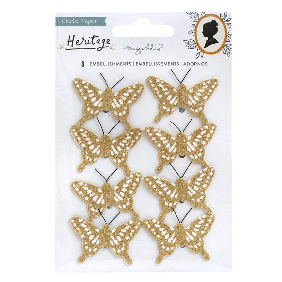Scrapbooking  ***COMING SOON ***Maggie Holmes Heritage Gold Glitter Butterflies Paper 12x12