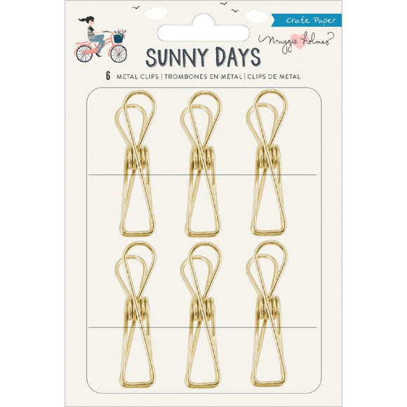 Scrapbooking  Maggie Holmes Sunny Days Metal Clips 6/Pkg Gold Paper 12x12