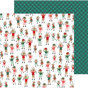 Scrapbooking  Merry Little Christmas Double-Sided Cardstock 12"X12" - Dancing Reindeers Paper 12x12