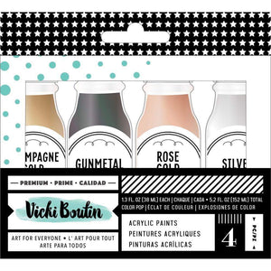 Scrapbooking  Vicki Boutin Mixed Media Color Pop Acrylic Paint 1.7oz 4/Pkg Metallics Paper 12x12