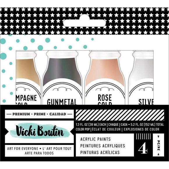 Scrapbooking  Vicki Boutin Mixed Media Color Pop Acrylic Paint 1.7oz 4/Pkg Metallics Paper 12x12