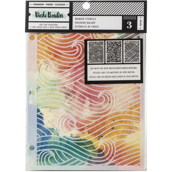 Scrapbooking  Vicki Boutin Mixed Media Stencils 3/Pkg Wander, Let's Wander Paper 12x12