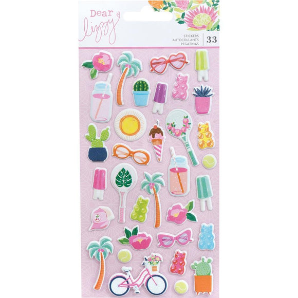 Scrapbooking  Dear Lizzy Here & Now Puffy Stickers 33/Pkg Mini Icons Puffy Stickers
