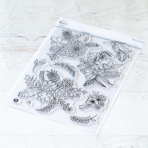 Scrapbooking  Pinkfresh Studio Clear Stamp Set 6"X8" Fancy Blooms Stamps