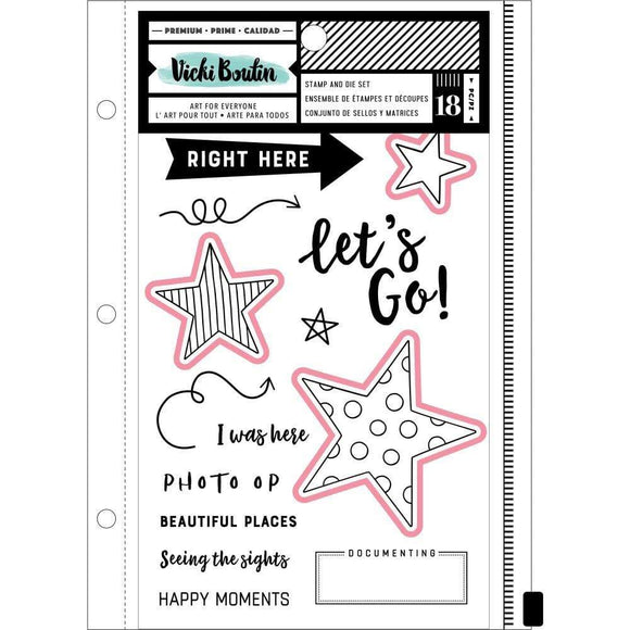 Scrapbooking  Vicki Boutin Mixed Media Stamps & Dies Let's Go W/Magnetic Sheet & Pouch Paper 12x12