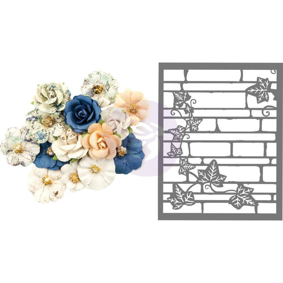 Scrapbooking  Georgia Blues Mulberry Paper Flowers 15/Pkg Wilcox W/Stencil Stencil