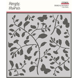 Scrapbooking  Simple Stories Simple Vintage Cottage Fields Stencil 6"X6" Branch & Butterfly Brads