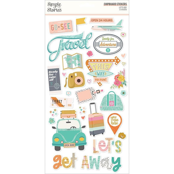 Scrapbooking  Simple Stories Lets Go Chipboard Stickers 33pk Chipboard