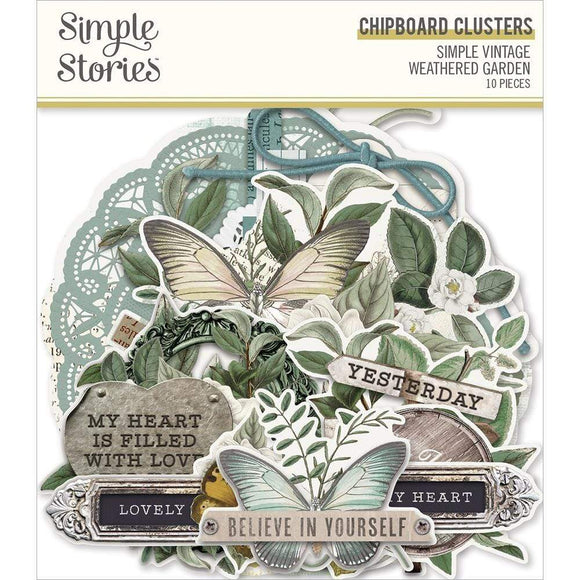 Scrapbooking  Simple Vintage Weathered Garden Chipboard Clusters 10pk chipboards