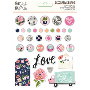 Scrapbooking  Simple Stories Happy Hearts Decorative Brads 31pk emb