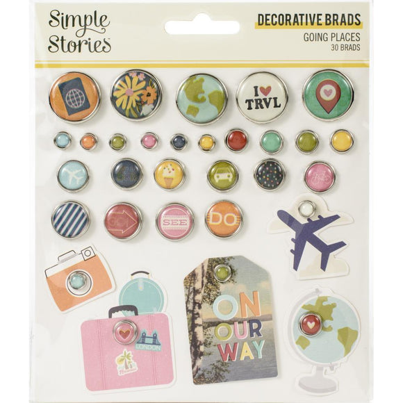 Scrapbooking  Going Places Decorative Brads 30/Pkg Embellishments