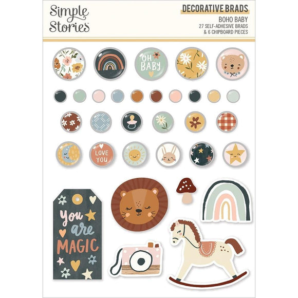 Scrapbooking  Simple Stories Boho Baby Decorative Brads 33pk embellishments