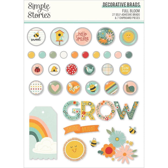 Scrapbooking  Simple Stories Full Bloom Decorative Brads 34pk Embellishments
