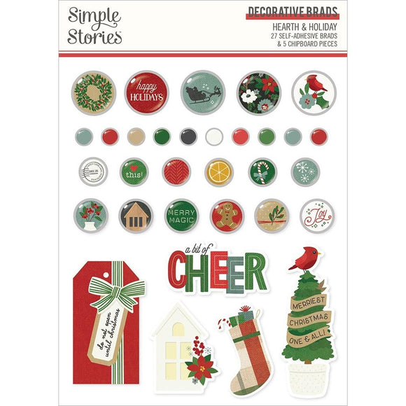 Scrapbooking  Simple Stories Hearth & Holiday Decorative Brads 32pk Embellishments