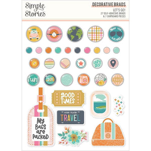 Scrapbooking  Simple Stories Let's Go! Decorative Brads Embellishments