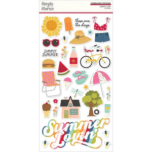 Scrapbooking  Simple Stories Summer Lovin' Chipboard Stickers 33pk Embellishments