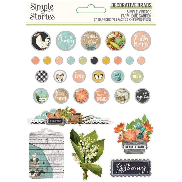 Scrapbooking  Simple Vintage Farmhouse Garden Decorative Brads 27pk Embellishments