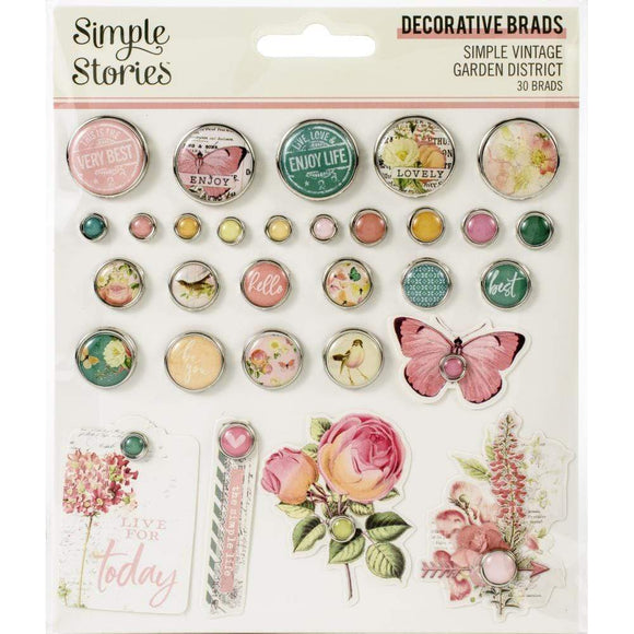 Scrapbooking  Simple Vintage Garden Decorative Brads 30/Pkg Embellishments