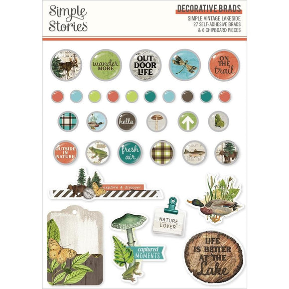 Scrapbooking  Simple Vintage Lakeside Decorative Brads 33pk Embellishments