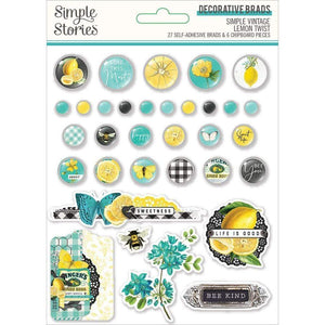 Scrapbooking  Simple Vintage Lemon Twist Decorative Brads 27pk Embellishments