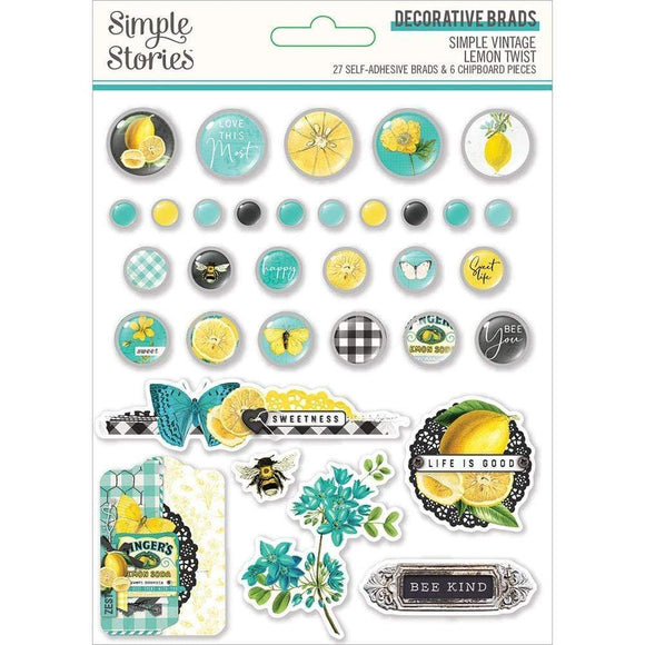 Scrapbooking  Simple Vintage Lemon Twist Decorative Brads 27pk Embellishments